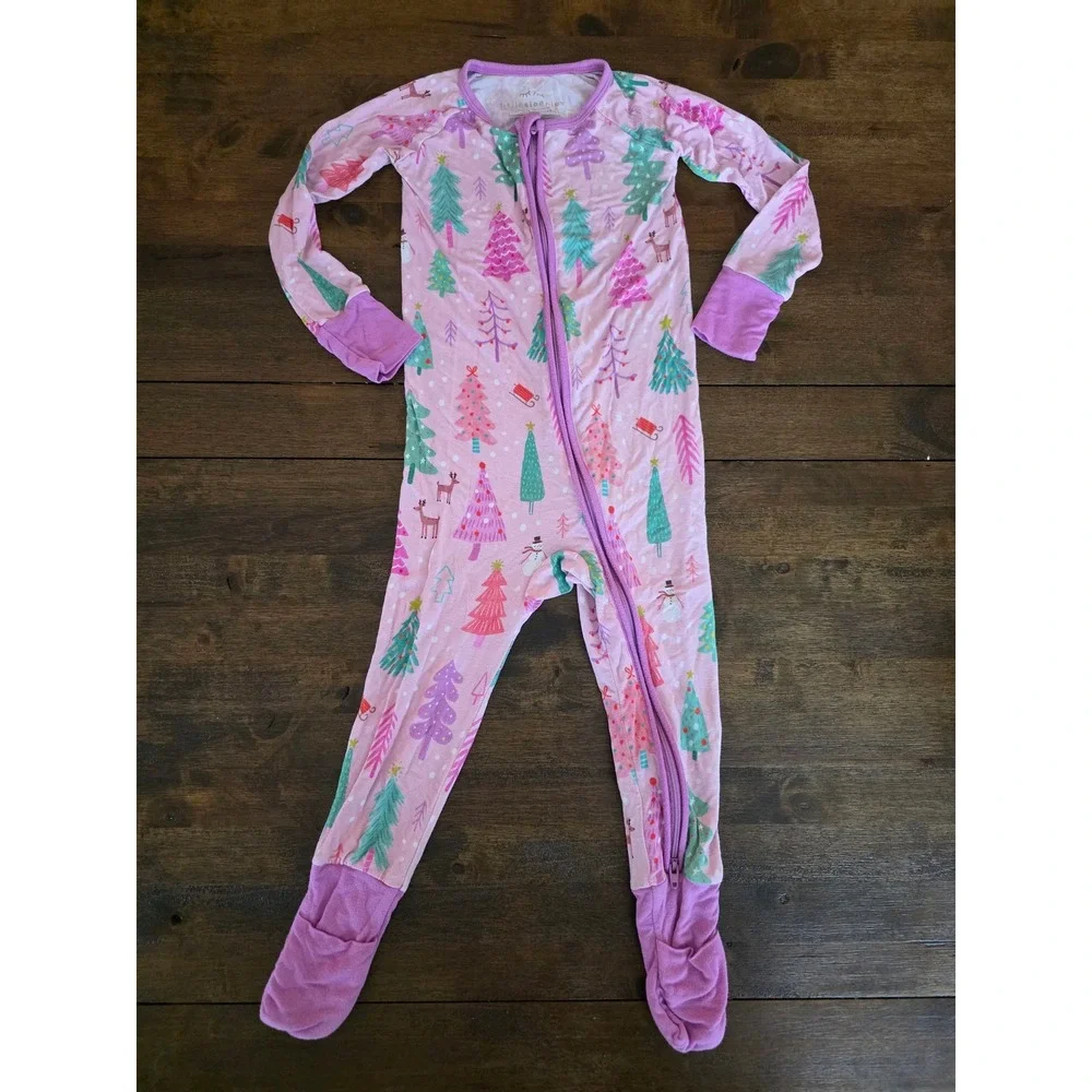Little Sleepies Infant 18-24 mos Pink Twinkling Trees Christmas Bamboo Sleeper